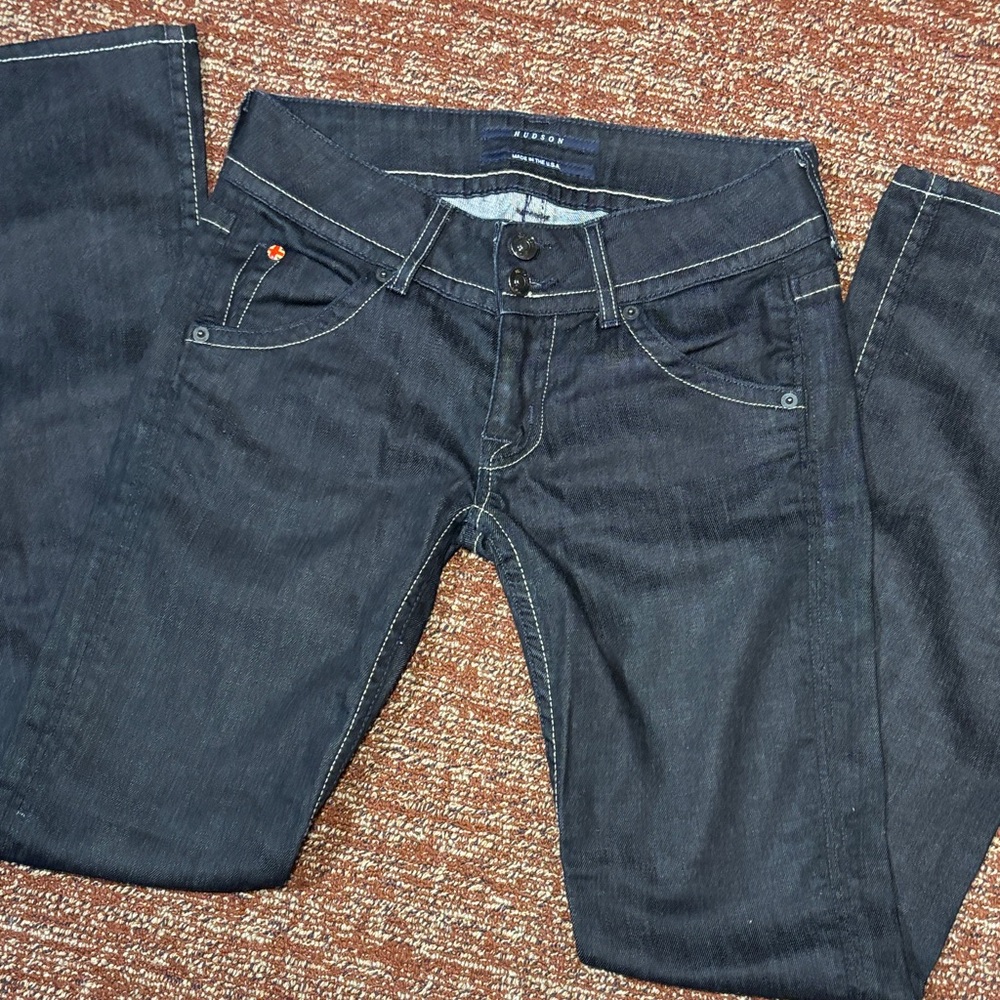 Vintage Y2K Hudson dark wash low rise flap pocket flare leg denim women’s 25 - Picture 4 of 14